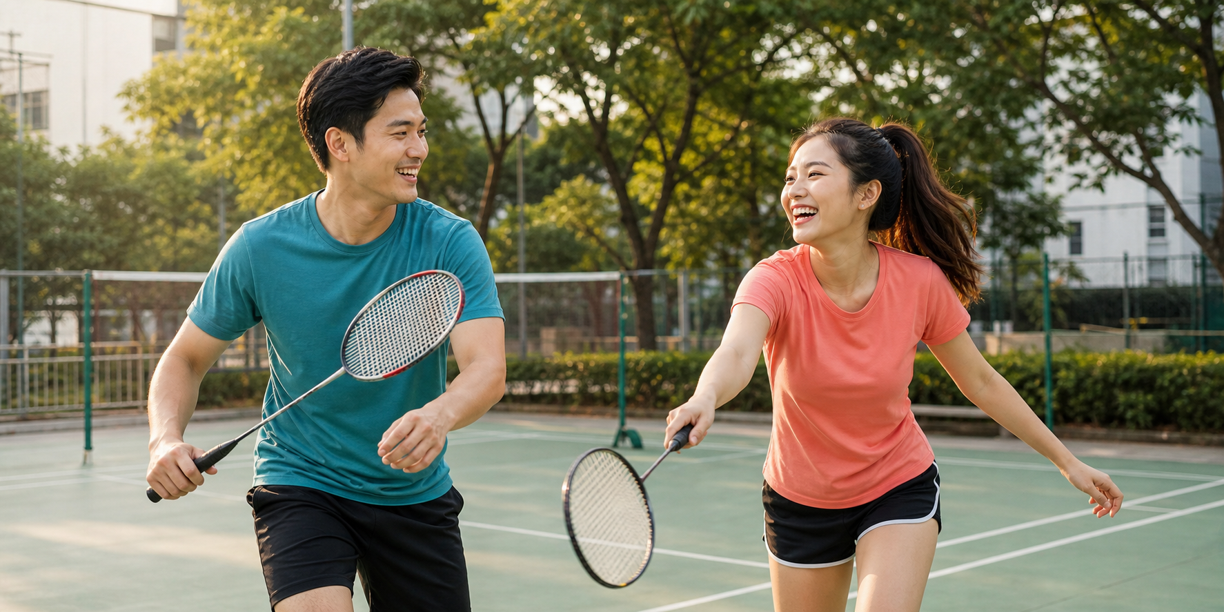 Một cặp đôi trẻ cùng chơi cầu lông