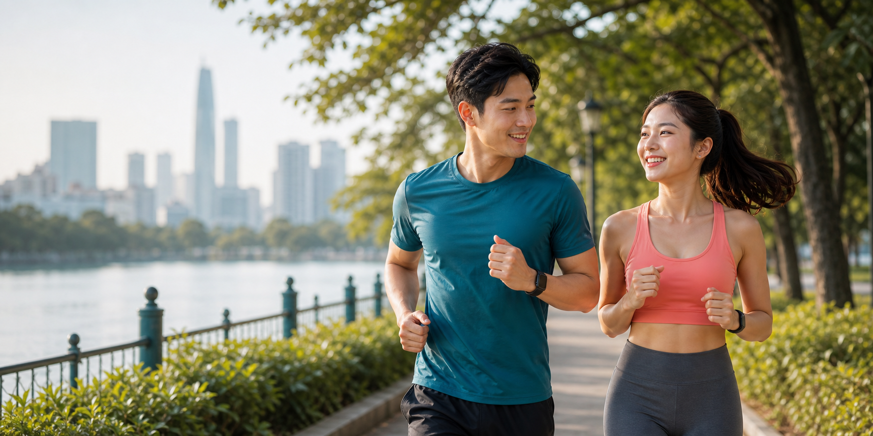 Một cặp đôi trẻ cùng chạy bộ trong công viên tại Việt Nam