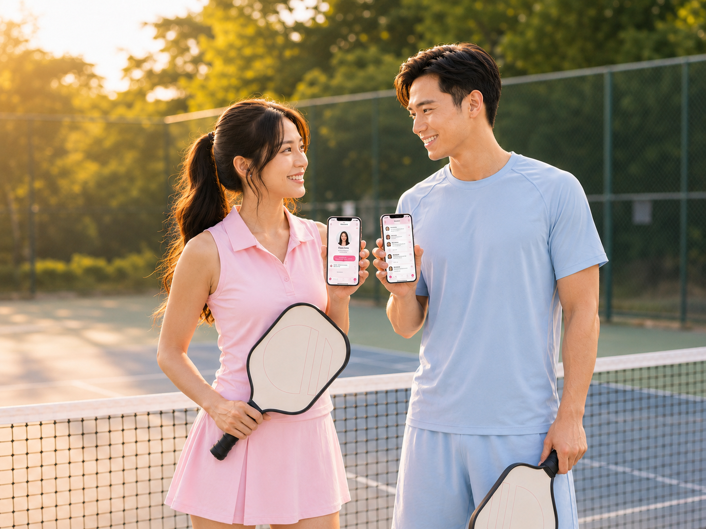 Hai người Việt kết nối qua Pickleball và cùng giới thiệu ứng dụng TimTim trên điện thoại