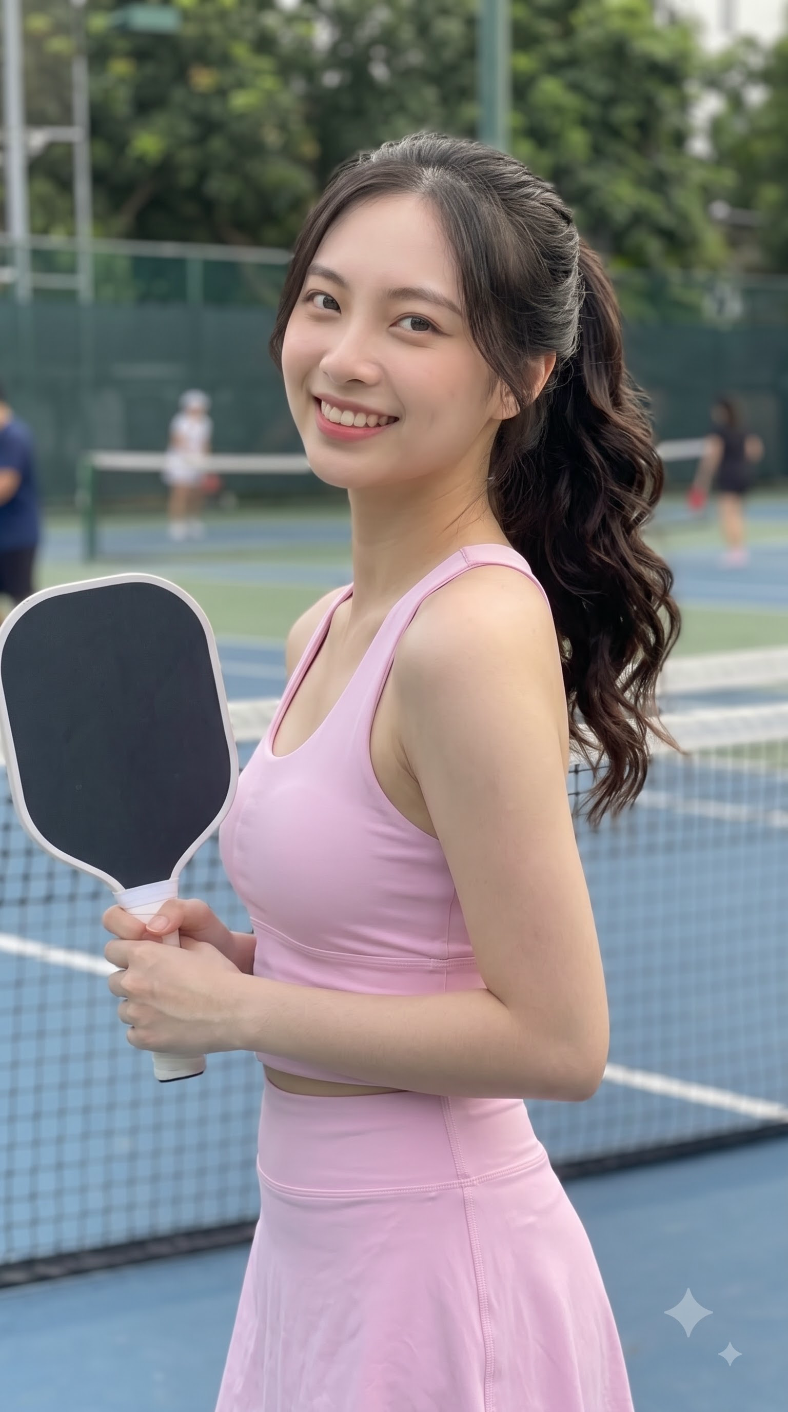 Chân dung Linh với vợt Pickleball trong hồ sơ TimTim